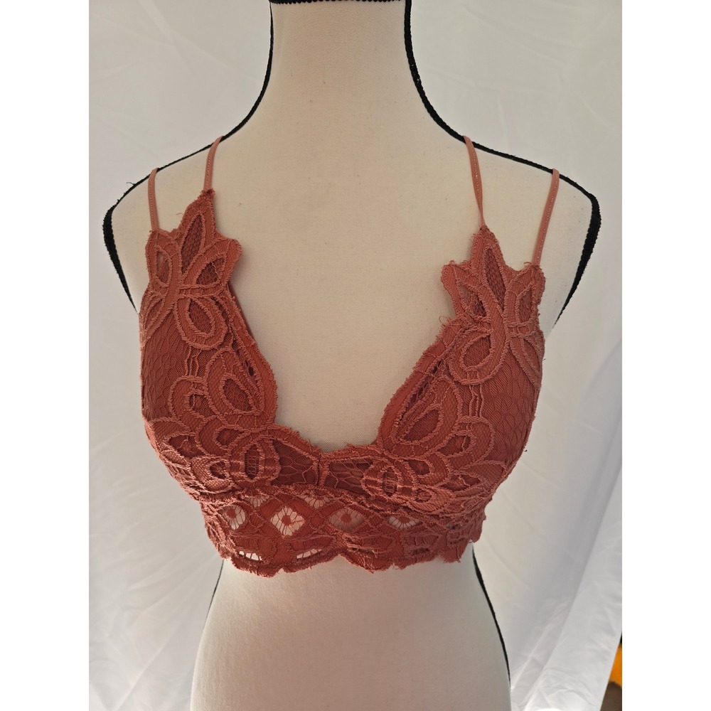 Anemone Lace Bralette Crop Top Coral Pink Criss Cross Straps‎ S